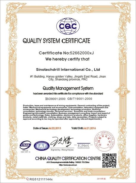 China Sinotechdrill International Co., Ltd Zertifizierungen